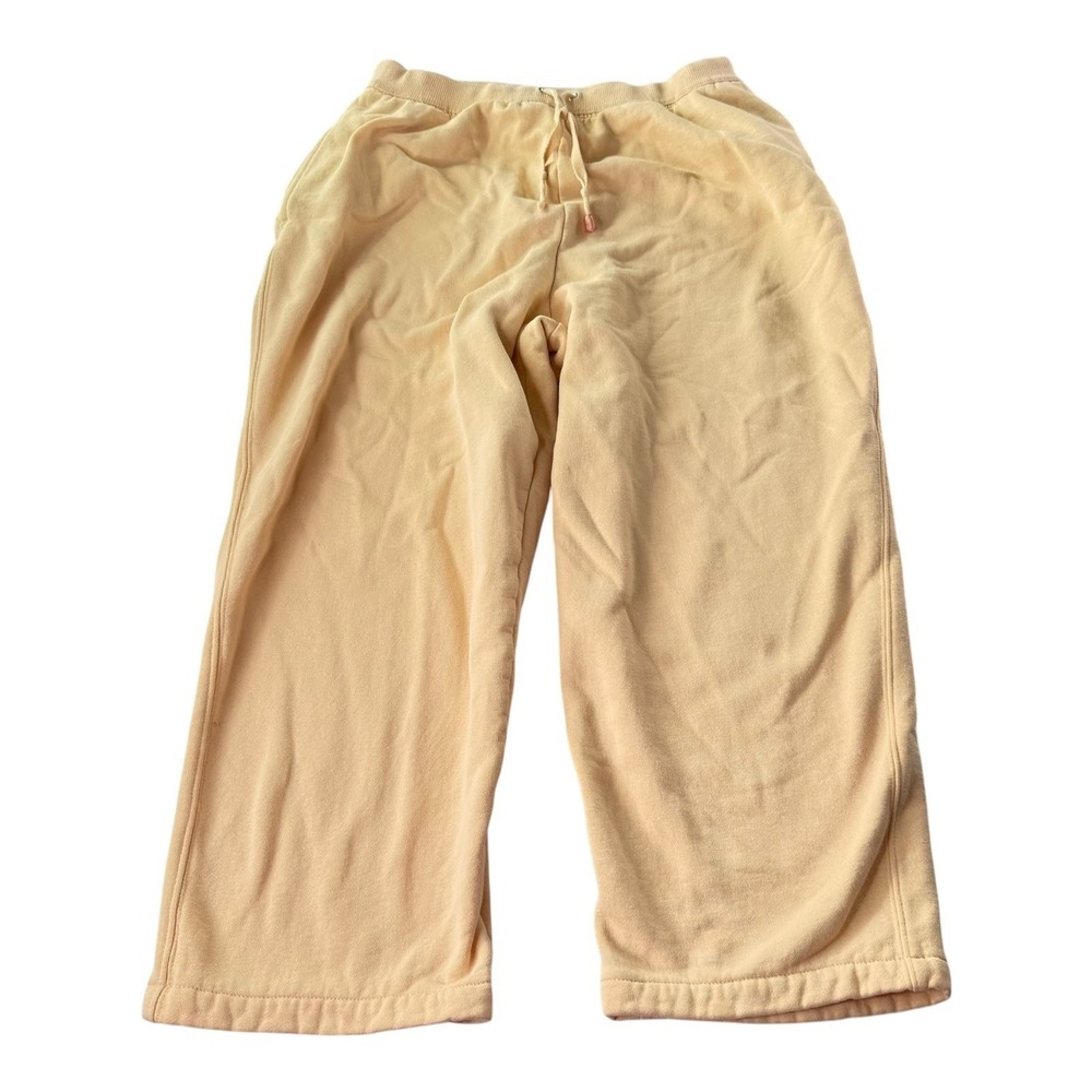 St John's Bay Fleece Lounge Pants Womens Large Beige Wide Leg Drawstring